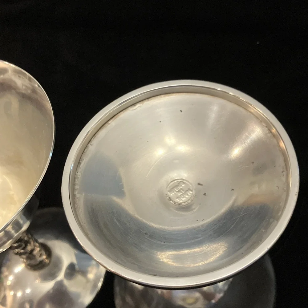 Set Of 2 VTG Silver Tone Twisted Stem Wine Goblets Valero Spain Polished Barware